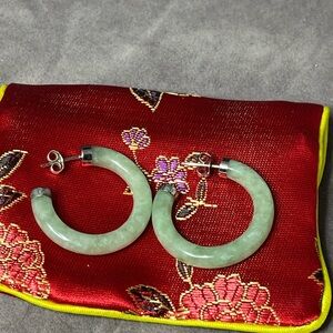 Sterling Silver Chic Jade Green Hoop Earrings